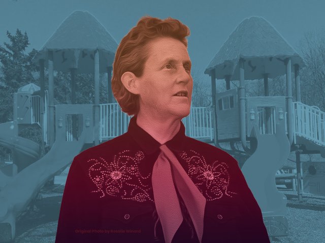 Temple Grandin Working On  Line Of Playground Equipment  For Kids With Autism