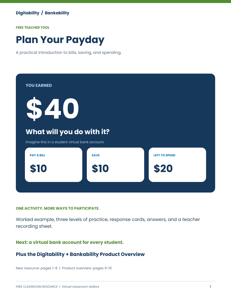 Cover of Plan Your Payday, the free Bankability classroom resource