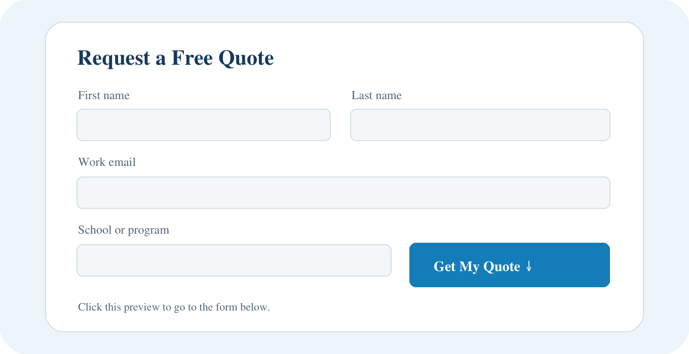 Quote request form preview. Click to complete the actual form below.